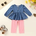 thumbnail image 3 of Younger Tree Toddler Girl Clothes Baby Fall Winter Crew Neck Long Sleeve Denim Dress Top Pants 2-piece Set for 5-6T, 3 of 8