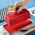 thumbnail image 7 of Bruntmor Ceramic Butter Dish With Lid. Butter Holder/ Tray/ Storage With Lid And Handle. Porcelain Butter Keeper For Countertop. Butter Dish With Cover in Red Color., 7 of 7