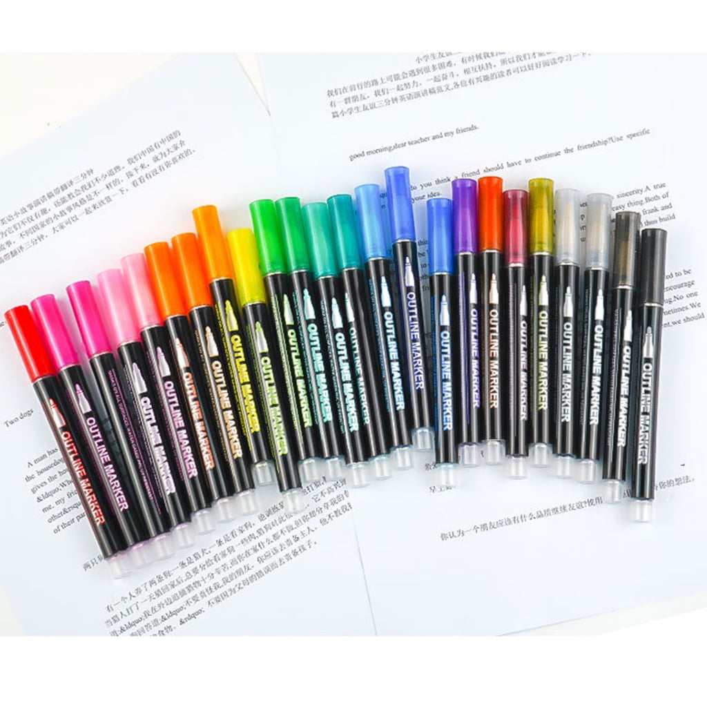 Double Line Glitter Outline Markers Glitter Pens With Metallic Ink For Creative