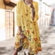 thumbnail image 3 of Guardurnaity Vestido midi estampado de manga larga cuello cuello grande gran oscilación cintura alta ropa de mujer Vestidos Amarillo 3L, 3 of 6