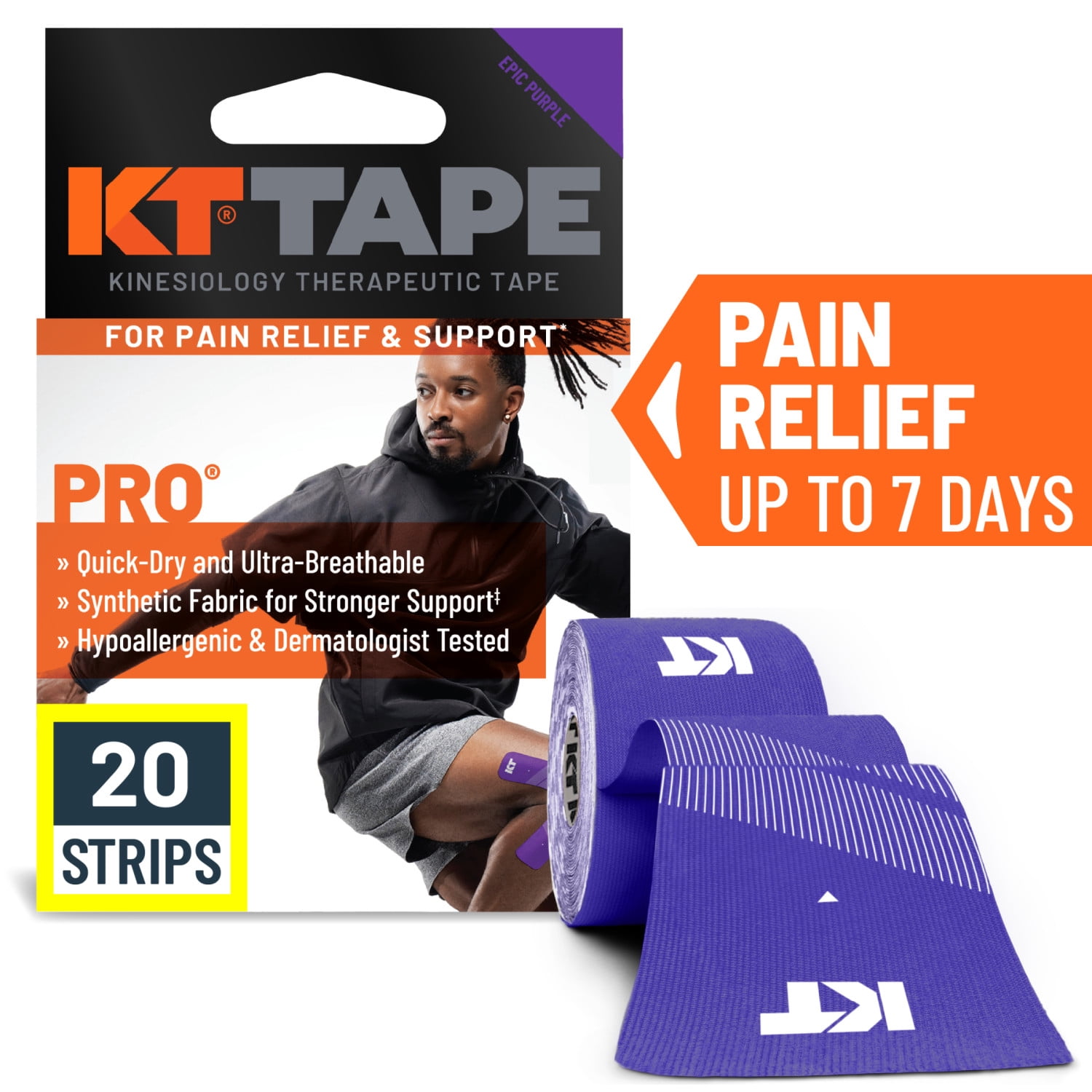 (2 pack) KT Tape Pro Ultra-Breathable Synthetic Kinesiology Tape, Epic Purple, 20 Precut Strips