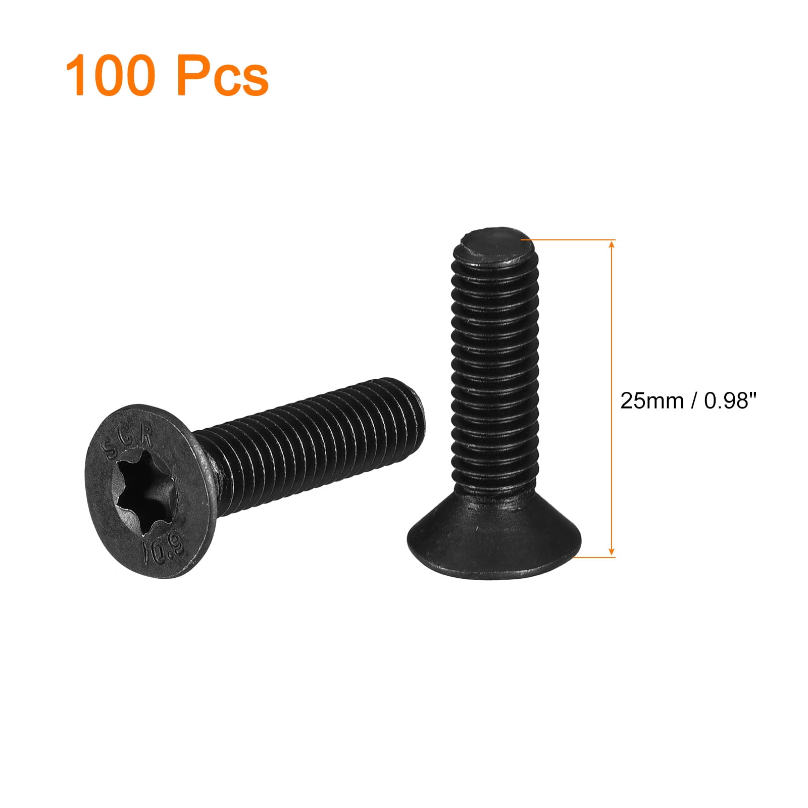 Uxcell M6-1.0x25mm Flat Head Torx Anti Theft Machine Screws, 100 Pack 10.9 Grade Alloy Steel, Countersunk Head, Full Thread