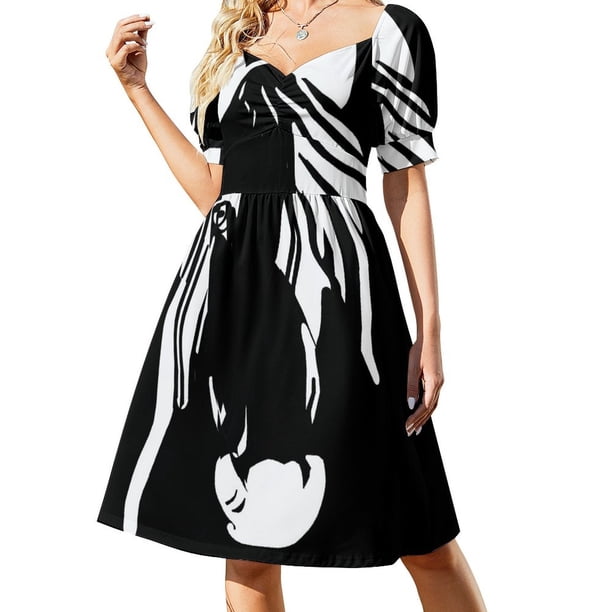 Vestido de manga corta con caballo blanco y negro ropa para mujer vestido para mujer Vestido
