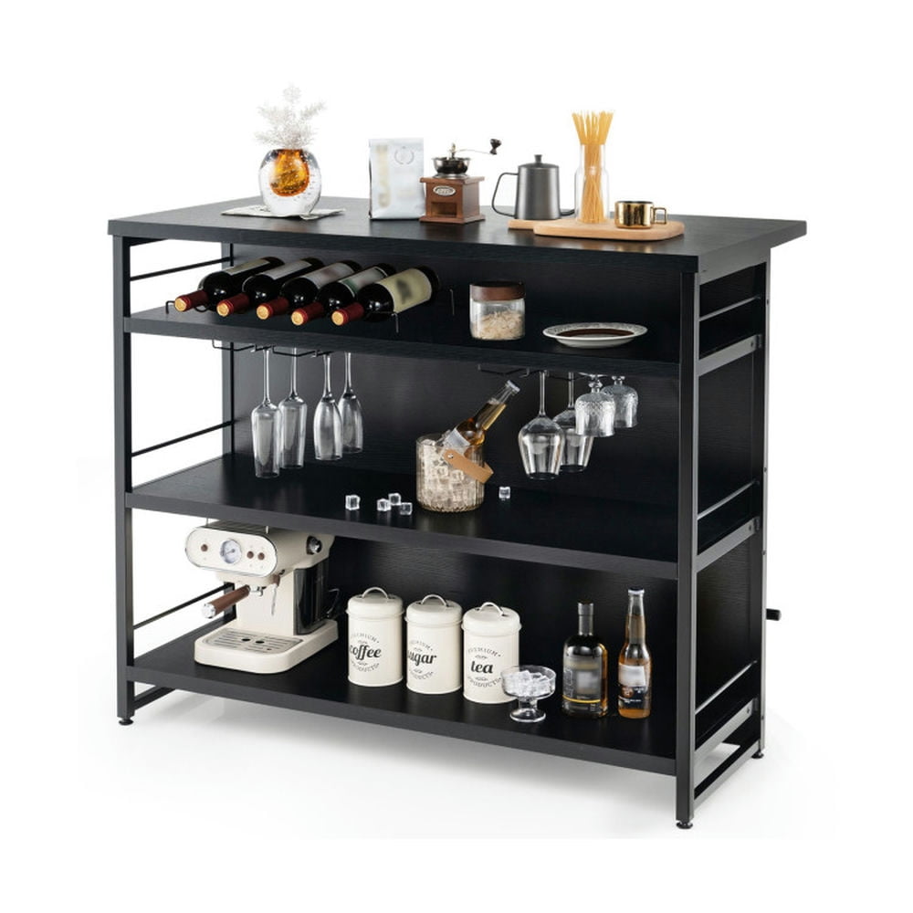 GVN Kitchen Islands & Carts,Kitchen Island with 4-Tier Storage Shelf and Long Footrest for Home-Black