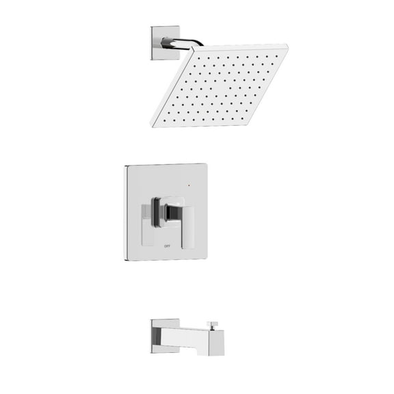 Hotel de Ville Square Single Handle, Tub and Shower Trim Set with Rough-in Valve in Chrome