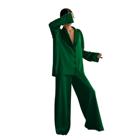 

JDEFEG Pants Suits for Mother Women s Spring and Summer Thin Women s Home Imitation Silk Pajamas Women s Winter Ice Silk Loose and Can Be Worn Outside Dress Pants Suite for Women Ag Size S