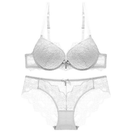 Tumotour Full Coverage Bra Set For Women Adjustable Strap Traceless Without Steel Ring Lace Pattern Gathering Push Up Comfortable Nursing Thick Bra Breathable Seamless Polyamide Back Drain Bra Set