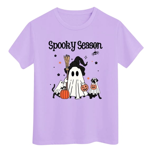 Ulanda Toddler Boy Girl Halloween Shirts Pumpkin Short Sleeve Shirts Kids Tee Tops 2-7 Years (Purple, 1-2 Years)