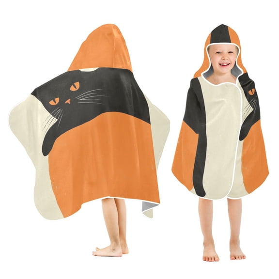 Yayeee Kids Hooded Towels Toddler Soft Absorbent Beach Bathing Wrap 50" x 23.5", Black Cat Orange Ball