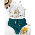 thumbnail image 2 of Zaful for Women Sunflower Lace-up High Waisted Tankini Set Greenish Blue XL, 2 of 5
