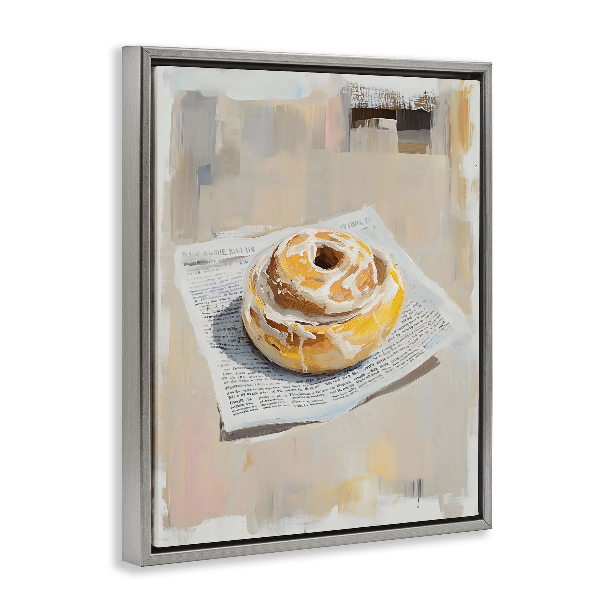 Stupell Industries Cinnamon Roll & Morning Paper Gray Framed Floater Canvas Wall Art, design by The Prints Vibe