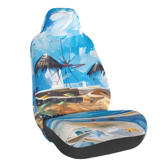 Fotbe Housse de Siège de Voiture Imprimée Moulins à Vent les Grecques - Imperméable et Résistante à la Transpiration - Ajustement Universel, Lavable en Machine, Antidérapante - Protecteur de Siège pour Voiture, Camion, SUV, Van (1 Pack)