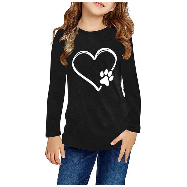 RXIRUCGD Chemises à Manches Longues pour Filles, Col Rond Mignon, Blouses Décontractées Élégantes (Noir, Taille:9 Ans)