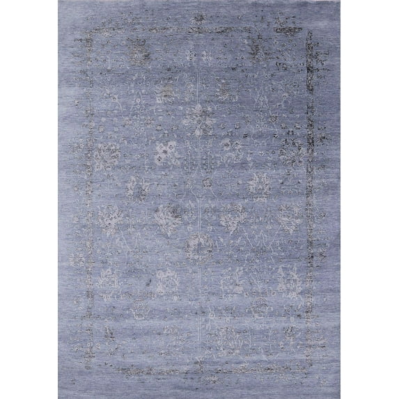 Ahgly Company Machine Washable Indoor Rectangle Industrial Modern Slate Blue Grey Blue Area Rugs, 8' x 12'