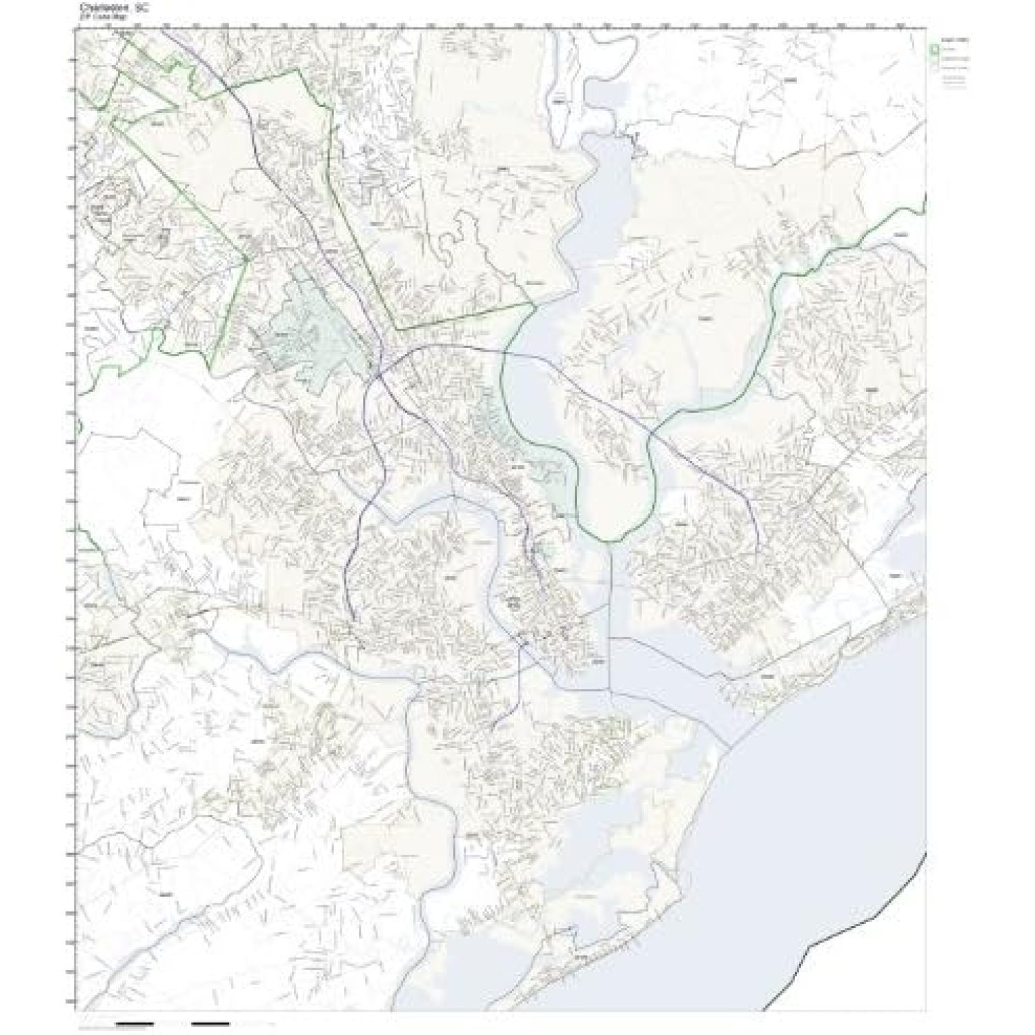 Bilot Zip Code Wall Map of Charleston, SC Zip Code Map Laminated