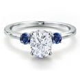 thumbnail image 3 of Gem Stone King 14K White Gold White Moissanite and Blue Created Sapphire Engagement Ring for Women | 1.78 Cttw | Oval 8X6MM | Gemstone Birthstone | Size 5, 3 of 6
