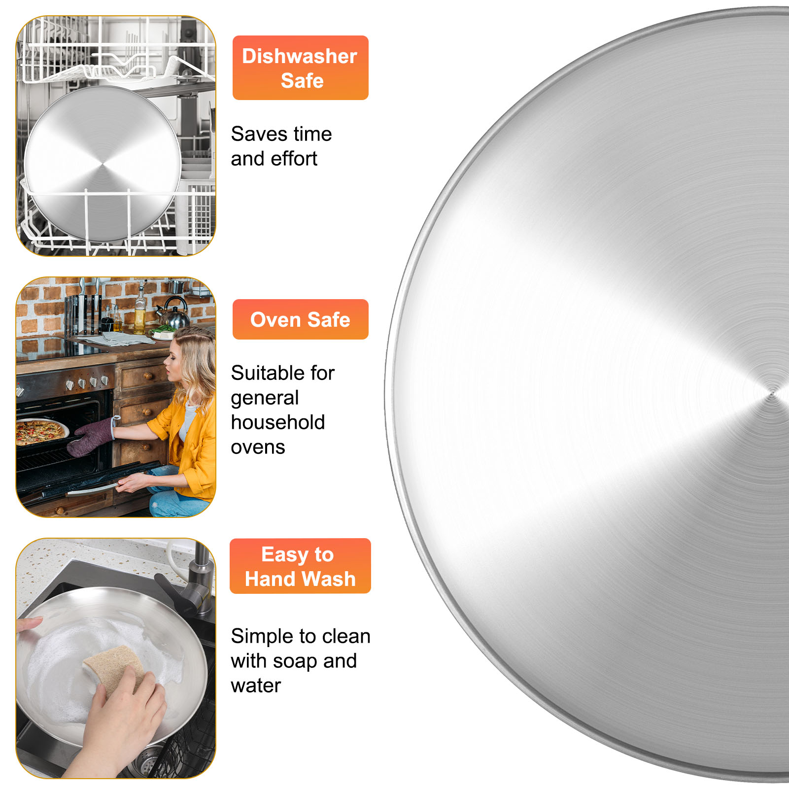 LUIISIS 4Pcs Stainless Steel Pizza Pan, Round Pizza Oven Baking Pans Tray, Crisper Pan for Home Restaurant Party, Healthy & Heavy Duty, Dishwasher Safe & Easy Clean