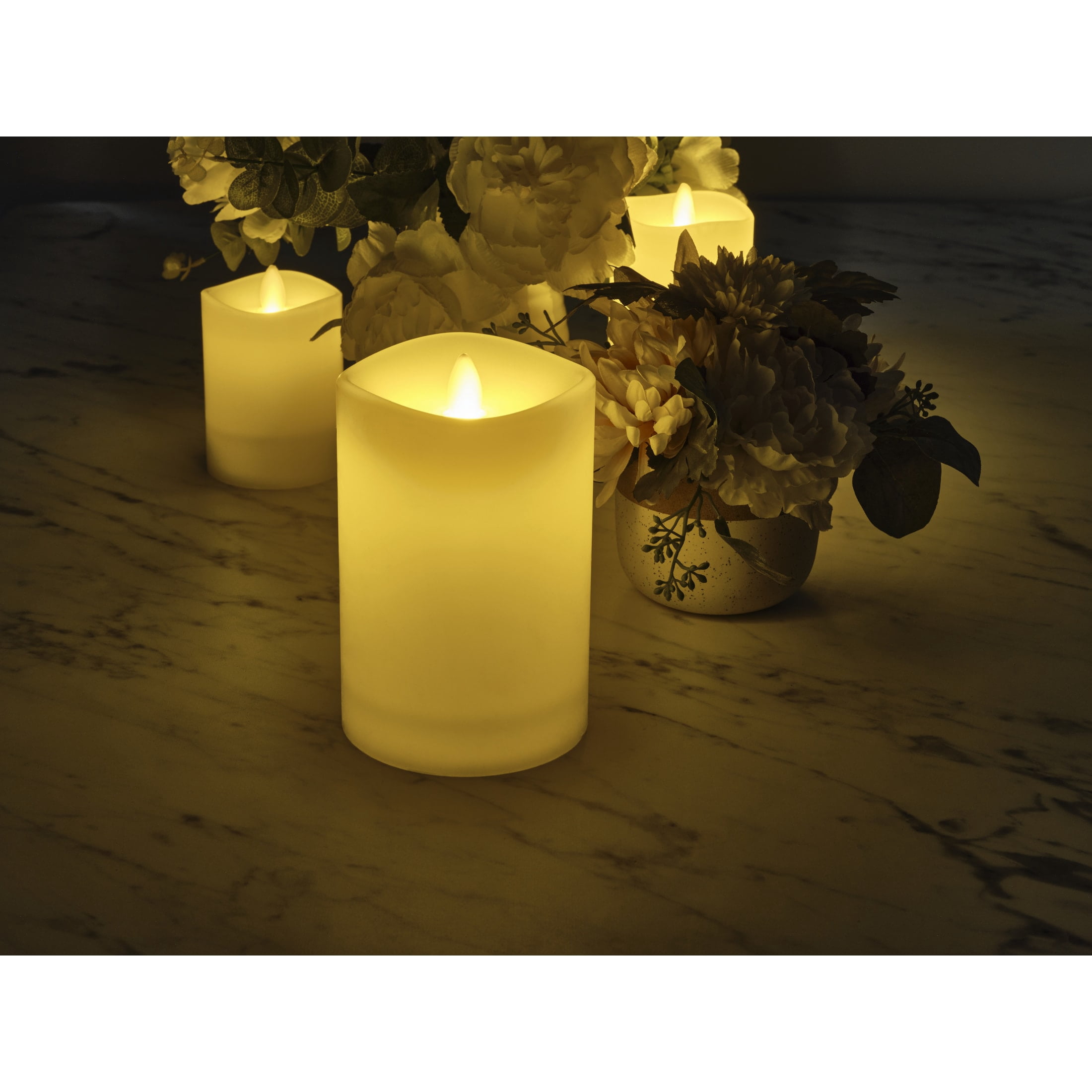 Home Accents 4X6 inch Real Wax Wavy Top Dancing Flameless Candles, Exquisite White Battery Candles 4X6