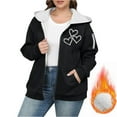 thumbnail image 4 of QUNYINEY Womens Jacket Love Heart Fleece Full Zip Outerwear Windbreaker Pockets Loose Fit Long Sleeve with Hood Coat for Women, 4 of 5