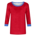 thumbnail image 4 of JURANMO 3/4 Length Sleeve Womens Tops Casual Summer Spring Vacation Trendy T Shirts Crewneck Color Block Three Quarter Tunic Blouse 50% Percent off Sales Today Red L, 4 of 6