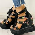 thumbnail image 5 of Mostsola Womens Caged Gothic Platform Sandals High Wedge Heels Strappy Roman Gladiator Sandals, 5 of 7