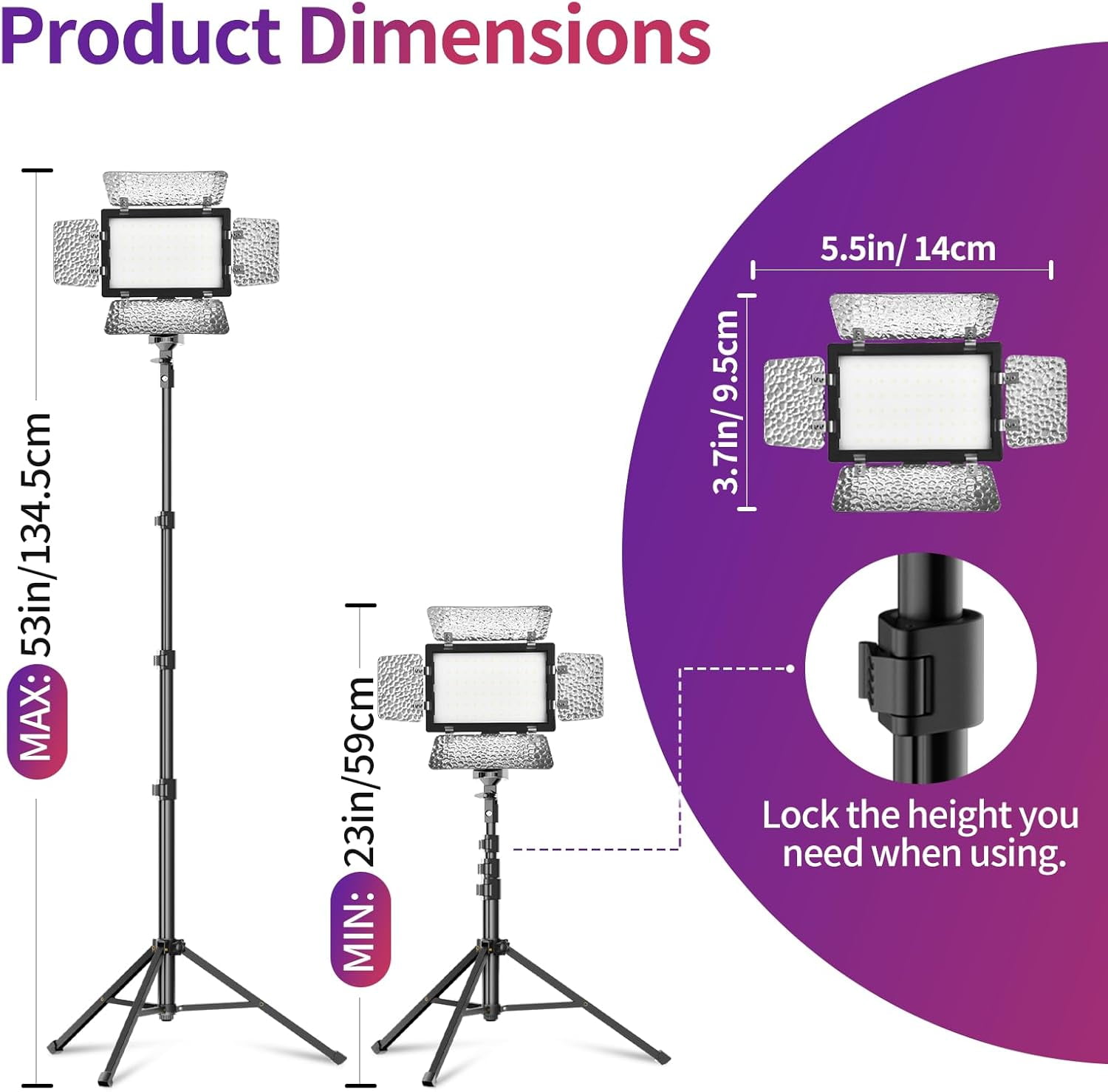 EMART 2-Pack Bi-Color LED Studio Lights with 53" Adjustable Tripod, 9 Color Filters & 4 Baffles – Professional Lighting for Photography, YouTube, Gaming, Video Recording
