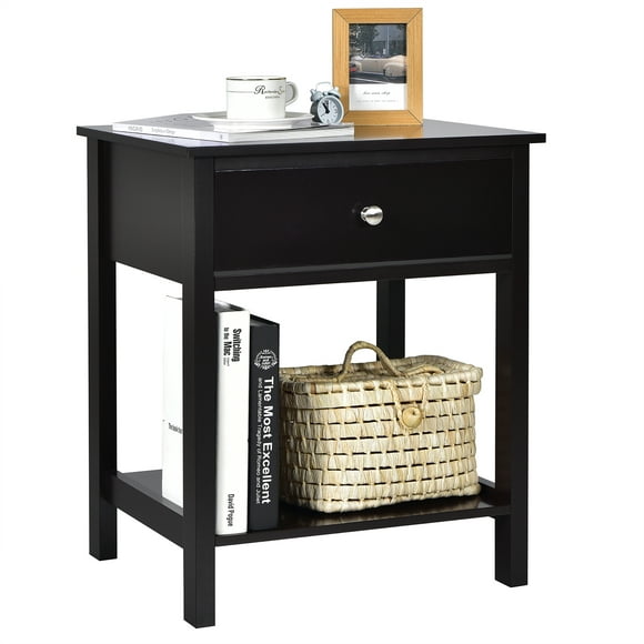 Costway Nightstand with Drawer Storage Shelf Wooden Bedside Sofa Side Table Black