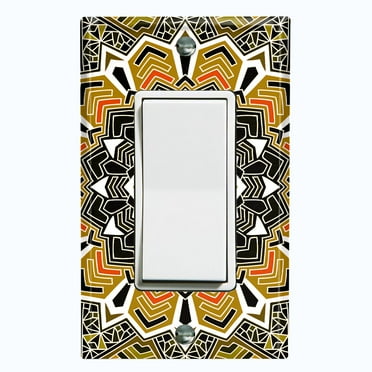 Metal Light Switch Plate Cover Mandala Orange Brown Flower Tile Pattern MDL058