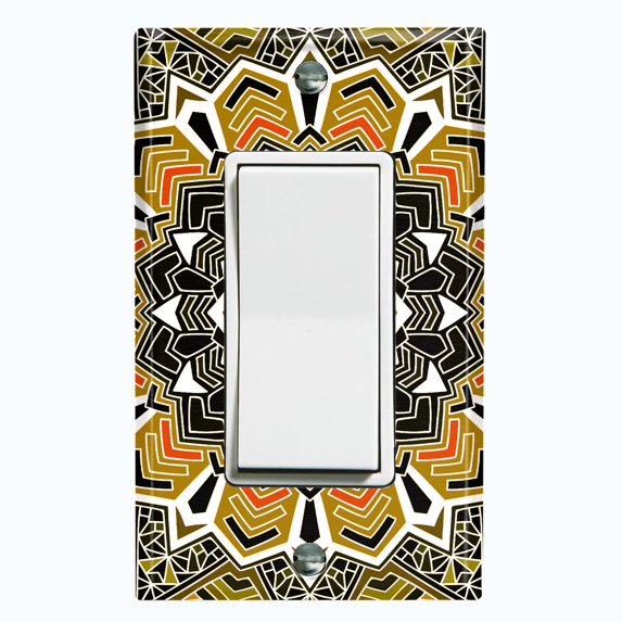 Metal Light Switch Plate Cover Mandala Orange Brown Flower Tile Pattern MDL058