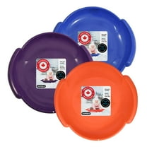 Superio Round Snow Sled, Heavy Duty Plastic Saucer Toddler Sled with Handles 24" Winter Snow Toys Fun for Kids and Adults 3-Pack, Blue-Purple-Orange