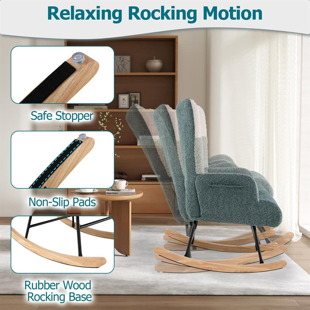 Topcobe Nursery Rocking Chair with Ergonomic Armrests and High Backrest, Modern Furniture for Living Room, Practical, Easy to Assemble