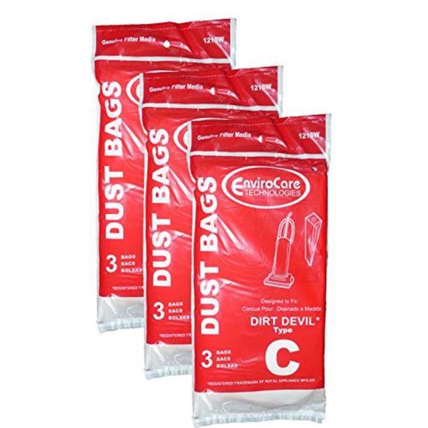 9 Royal Dirt Devil Type C Vacuum Bags, MVP Upright Vacuum Cleaners, 3