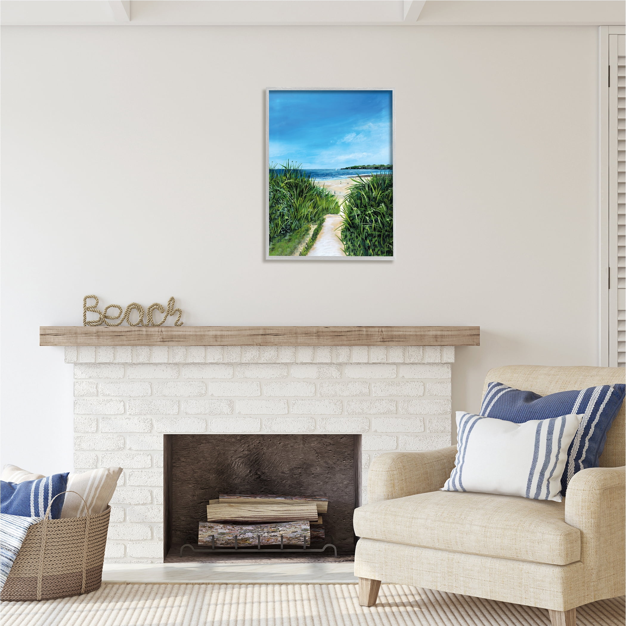 Stupell Industries Sandy Beach Path Scene Nature Painting Gray Framed Art Print Wall Art, 24 x 30