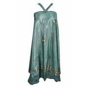 Mogul Indian Silk Sari Wrap Around Skirt Two Layer Reversible Printed Beach Cover Up Cruise Dress Sarong Magic Skirts