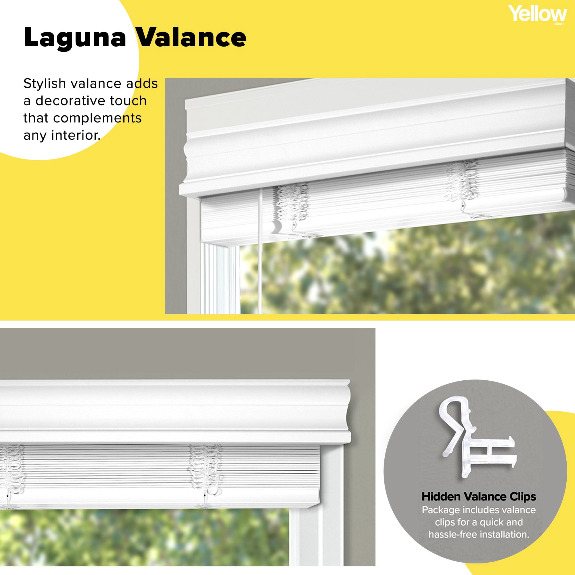 Yellow Blinds Cordless Blackout 2" Inch Faux Wood Blinds with Laguna Valance | No-Hole Slats Design | Moisture-Resistant | Room Darkening | 21.25"W X 64"H