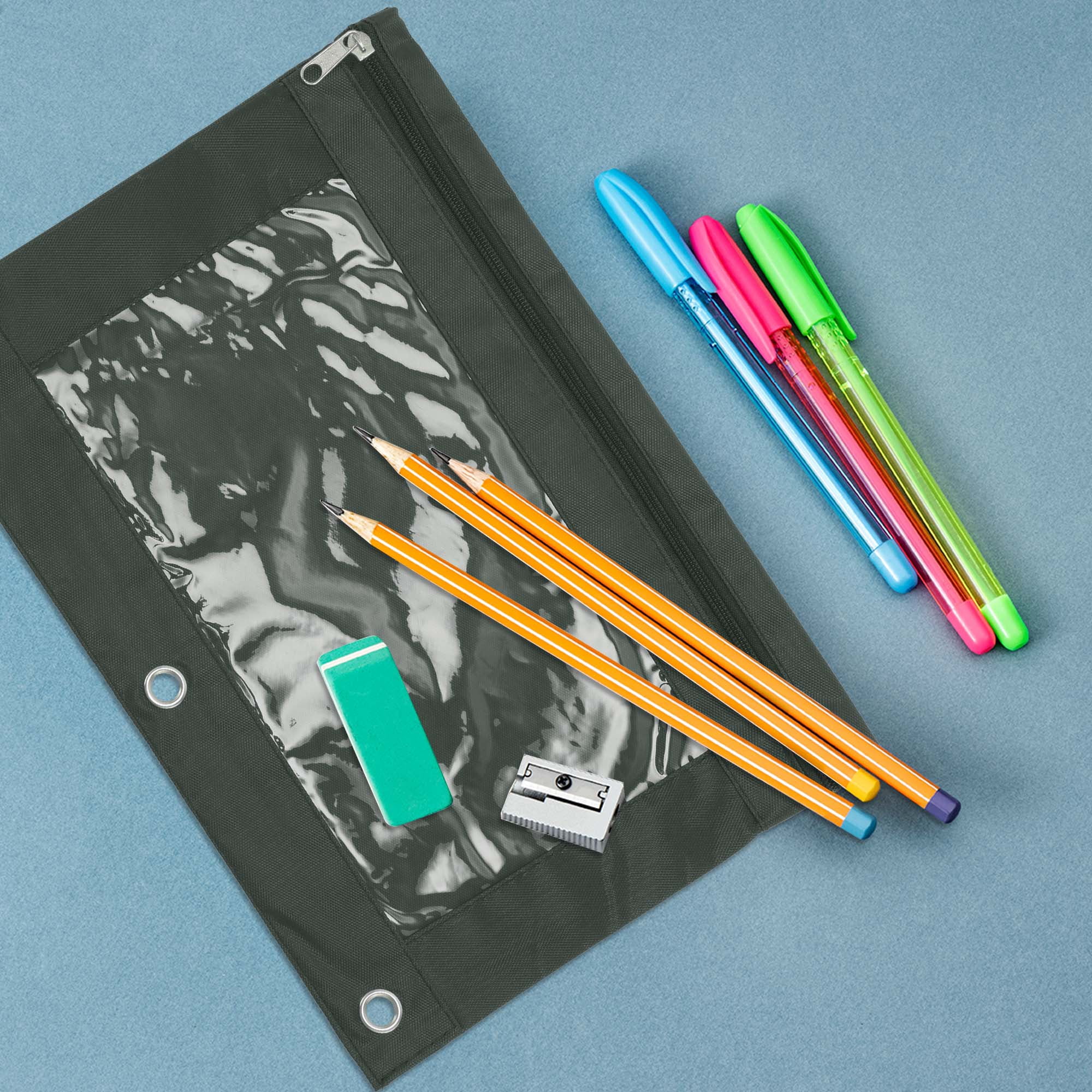 Unique Bargains Pencil Case for 3 Ring Binder, Double Layer, Smooth Zipper Dark Gray