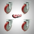 thumbnail image 2 of 5 Inch SS Red Polyurethane Wheel Swivel Top Plate Caster Set Service Caster, 2 of 2