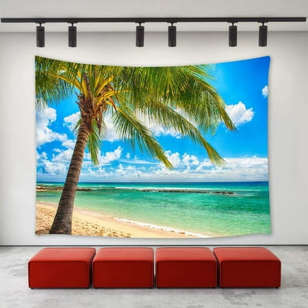 CADecor Summer Beach Ocean Palm Tree Tapestry Wall Hanging Tropical Island with Clean Sky and Sea Nature Wall Art Home Decoration Wall Tapestries for Bedroom Living Room College Dorm Decor 60x90