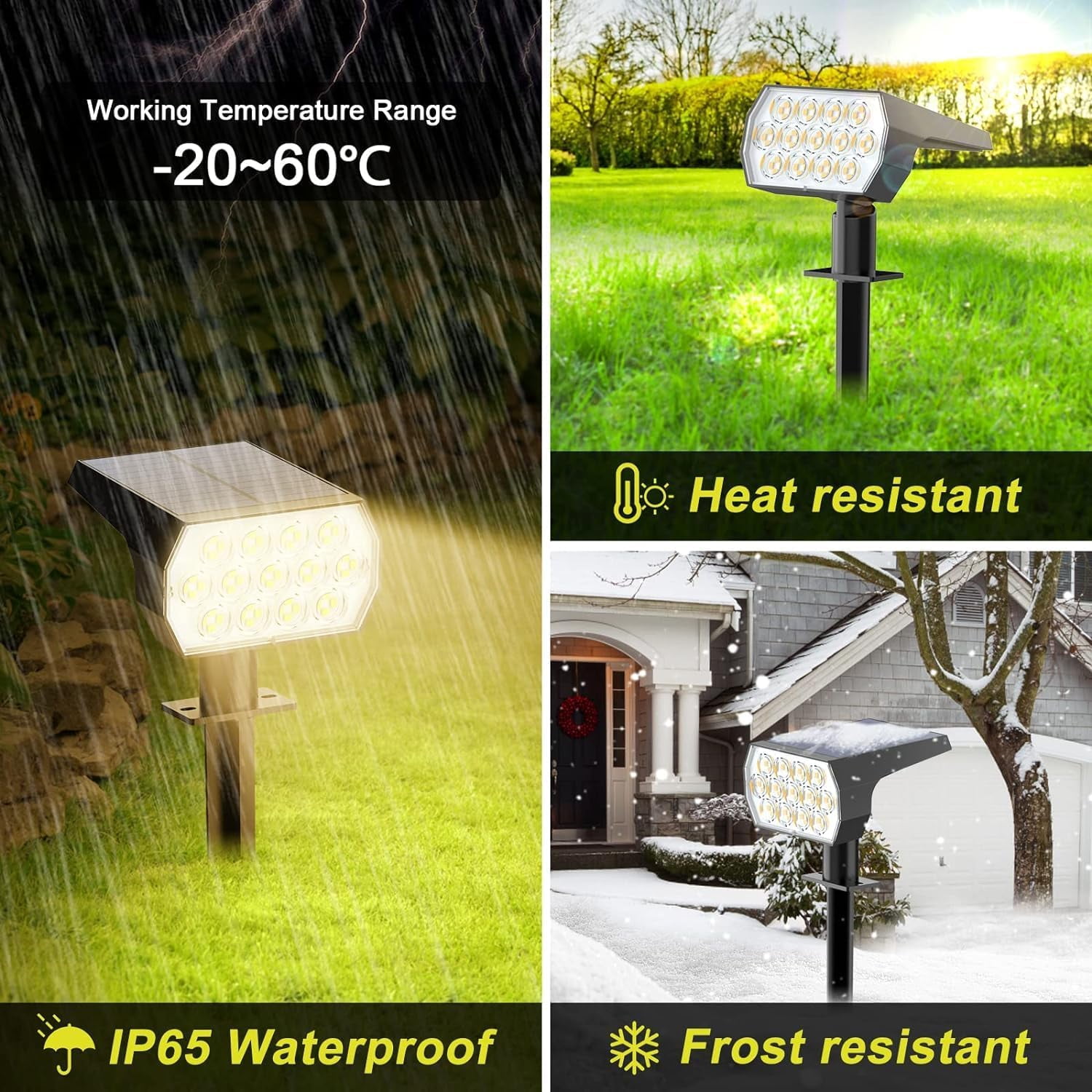 Fratink Solar Lights Outdoor 6 pack, 65 LED IP65 Waterproof, 3 Modes 2-in-1 Landscape Solar Spotlight for Patio Pathway Yard (Warm White)