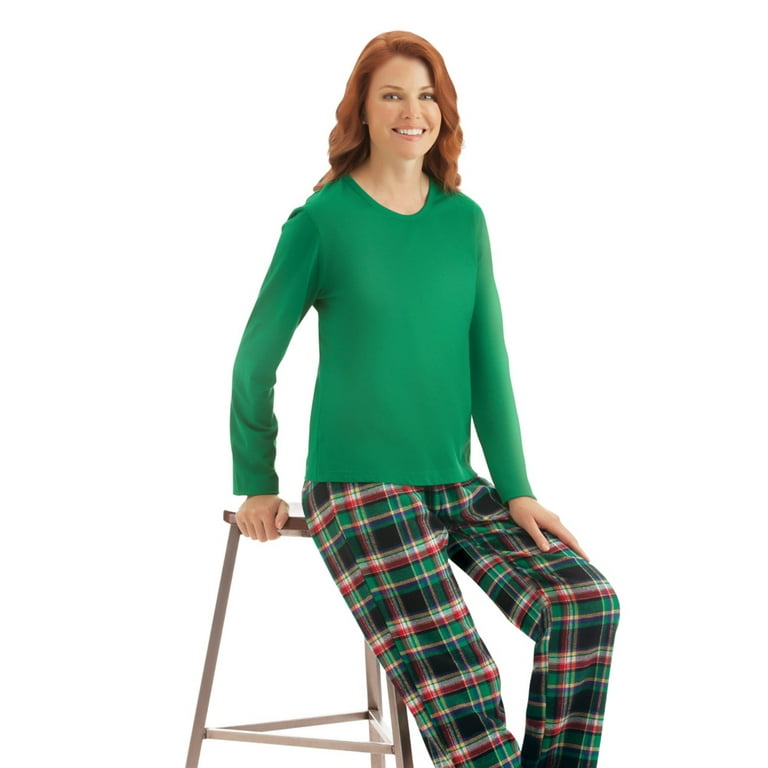 Women's Green & Black Plaid Flannel Pajamas