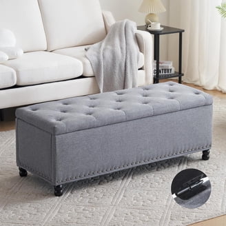 24/7 Shop At Home Sacallant Modern Linen Storage Bench - Button-Tufted Lift-Top Ottoman, Light Grey, For Living Room & Bedroom