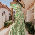 thumbnail image 1 of Vestido Vestido con hombros descubiertos para mujer Vestido con cordones y estampado hueco largo y grande (Verde S) Kuymtek Verde T S para Mujer, 1 of 8