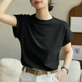 thumbnail image 4 of Blczomt Tops for Women 2025 Basic Short Sleeve T-Shirt Black Round Neck Plain Summer Ladies Tops, 4 of 4