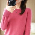 thumbnail image 4 of Suéter de cuello redondo de color sólido para mujer, jersey de moda de manga larga, camisa de punto con parte inferior, top para mujer, 4 of 5