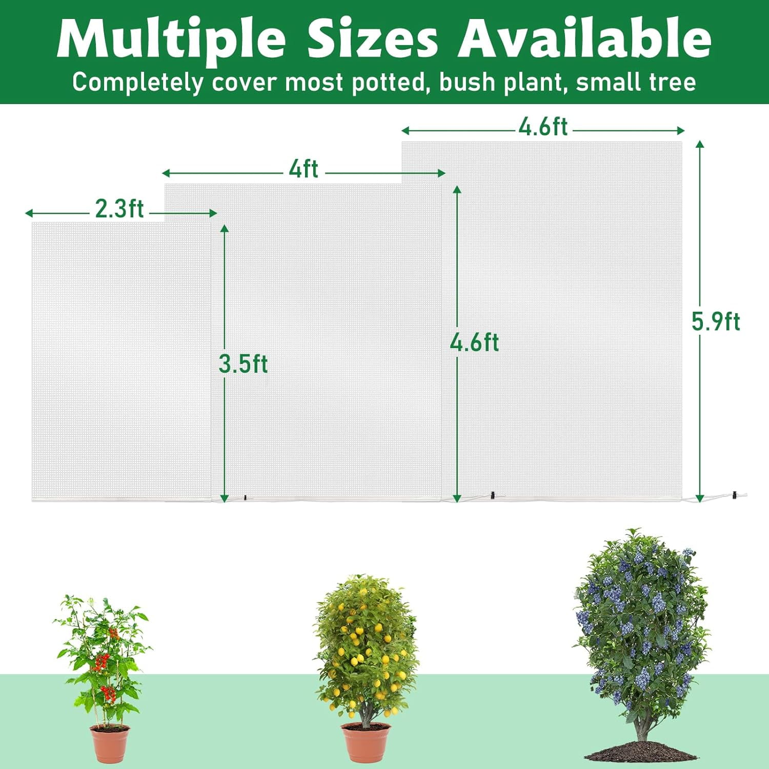 4 Pcs Garden Plant Fruit Tree Bird Netting Protection Blueberry Bushes Netting Covers Bags with Drawstring, 4 x 4.6 ft Shrubs Bush Tomato Strawberry Berry Barrier Mesh Cover Net Protector