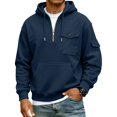thumbnail image 5 of LWavelet Men's Quarter Zip Hoodie with Utility Pockets - Casual Everyday Fall Winter Pullover Navy 2XL, 5 of 6