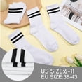 thumbnail image 5 of Womens White Crew Socks 6 Pair Striped Trim Casual Crew Socks Mid Calf Ankle Sock Vintage Retro Gym Running, 5 of 10