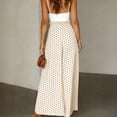 thumbnail image 4 of Minjewel Palazzo Pants for Women Bohemian Culottes - Elastic Waist Polka Dot Print Long Length, Wide Leg Pants for Women Casual Everyday Bottoms, Pants for Women for Summer,Beige S, 4 of 5