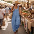 thumbnail image 7 of Womens Baggy Overalls Jumpsuits Sleeveless Oversized Wide Leg Rompers with Pockets Loose Casual One Piece Jumper Blue, L, 7 of 7