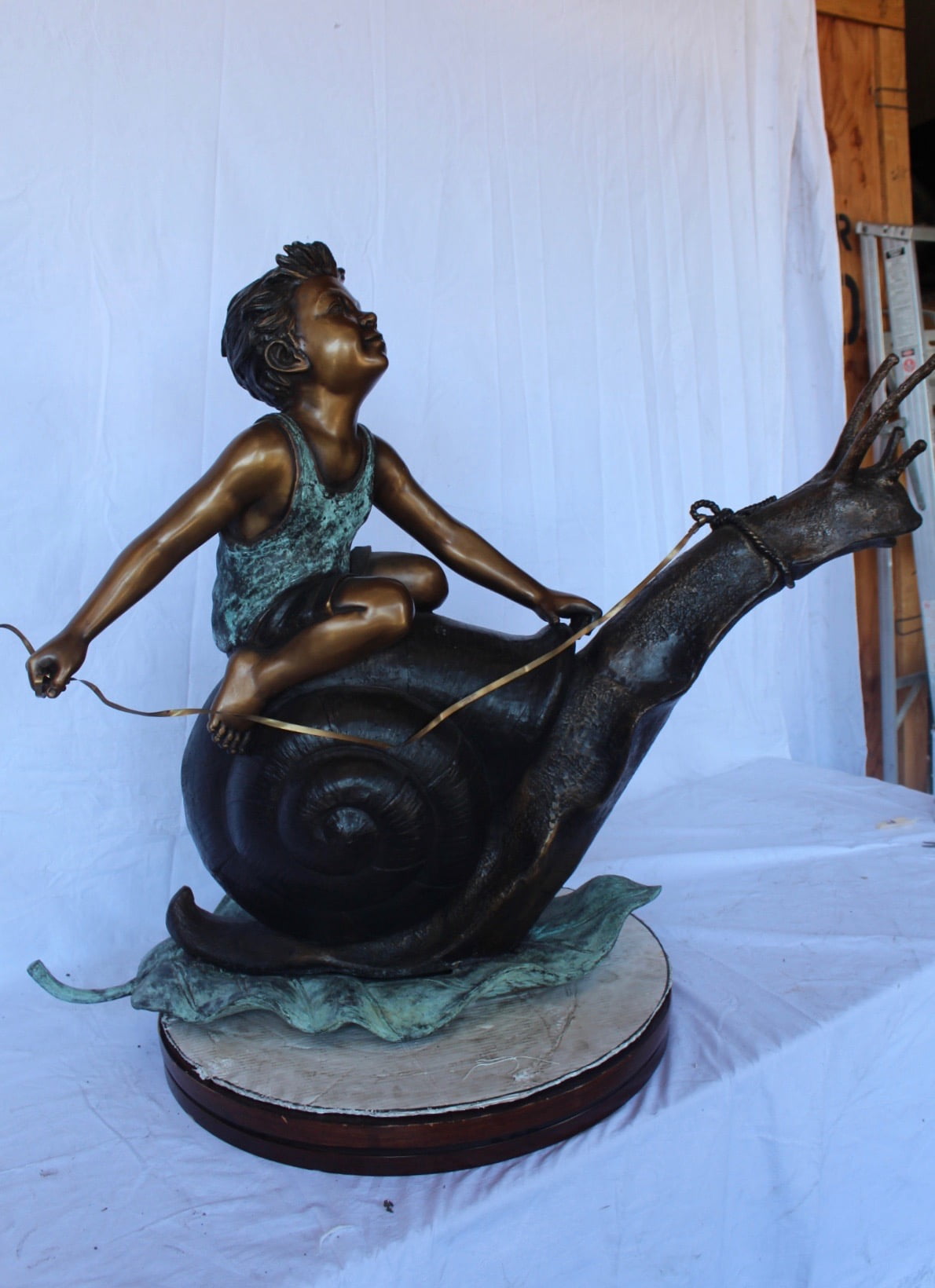 Nifao Happy Boy Riding Snail Outdoor Fountain Statue, Bronze Garden Water Feature Sculpture for Patio & Yard – Outdoor Garden Decor Sculpture, 42"L x 14"W x 34"H